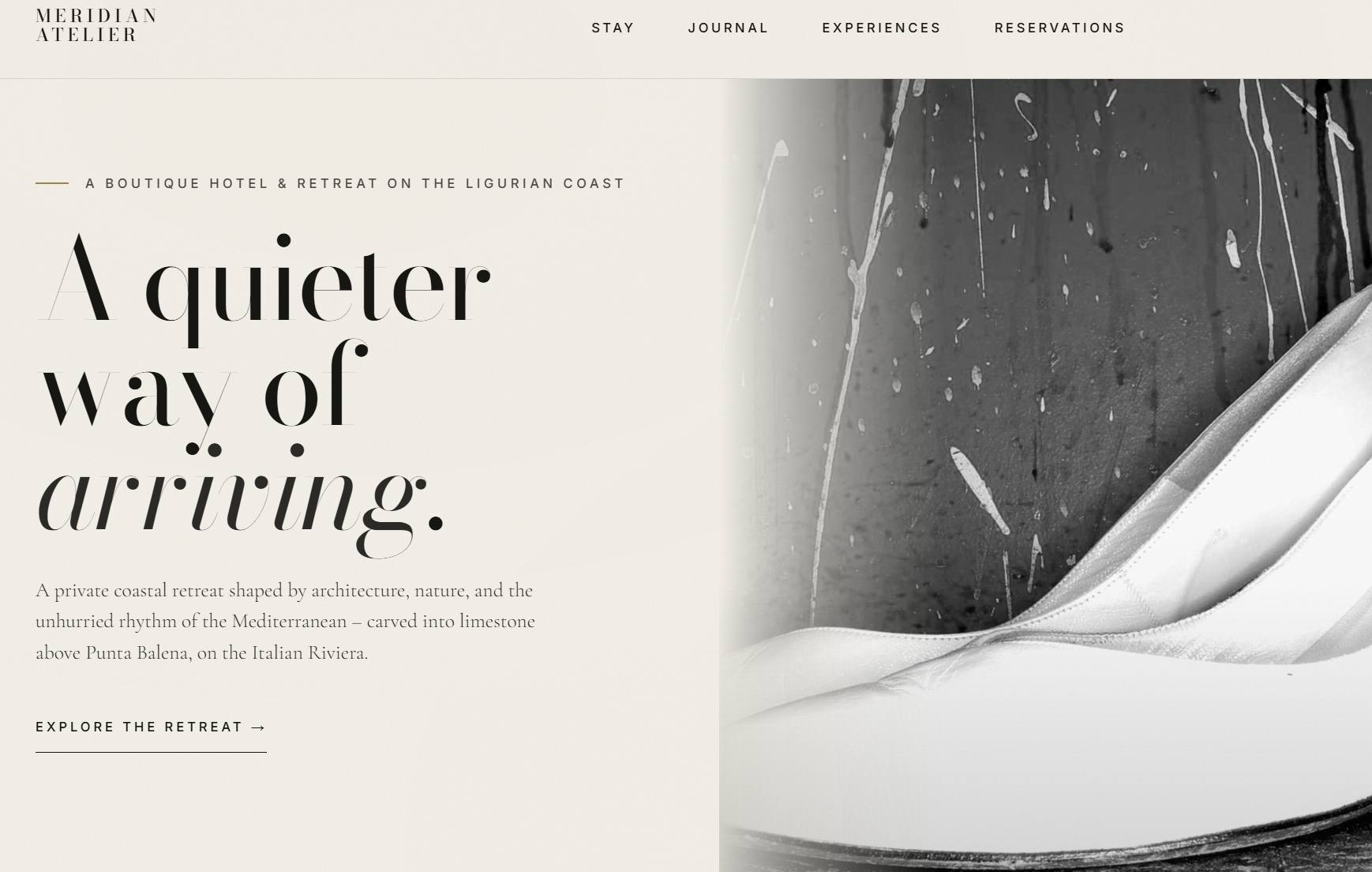 Meridian Atelier editorial website homepage